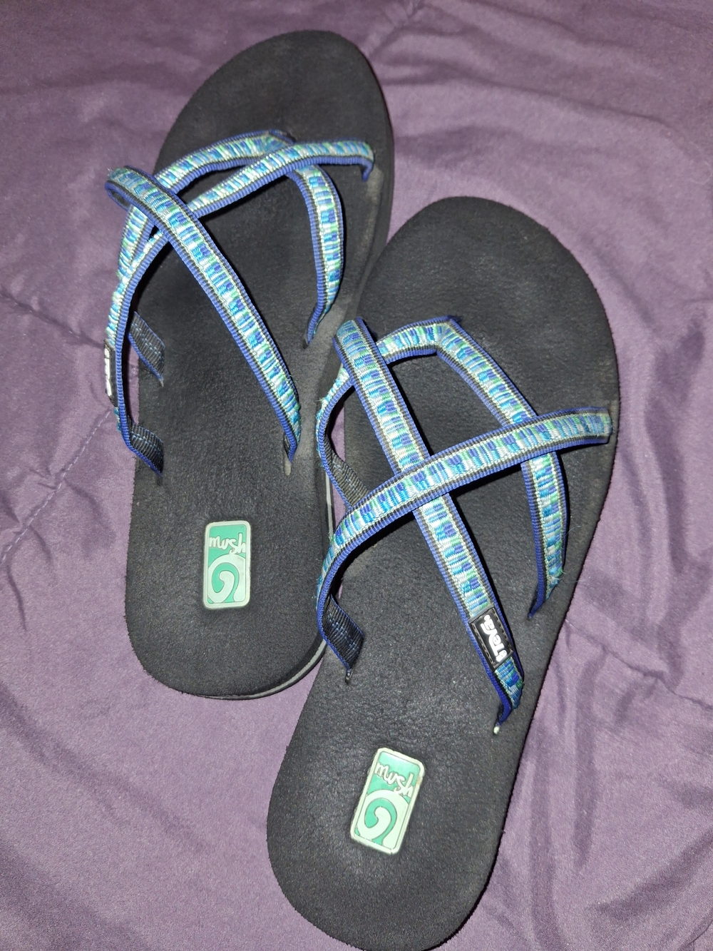 Teva Black Sandals with Blue Patterned Cross-Straps